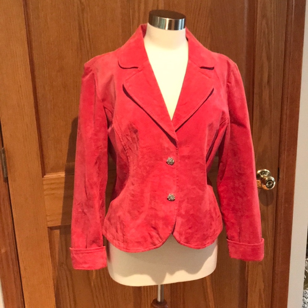 Poppy Pink Genuine Leather Suede Fitted Blazer